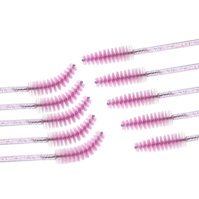 100pcs Disposable Mascara Brushes with Container, Mascara Wands Makeup Brushes Applicators Kits for Eyelash Extensions and Eyebrow Brush (Crystal Pink)