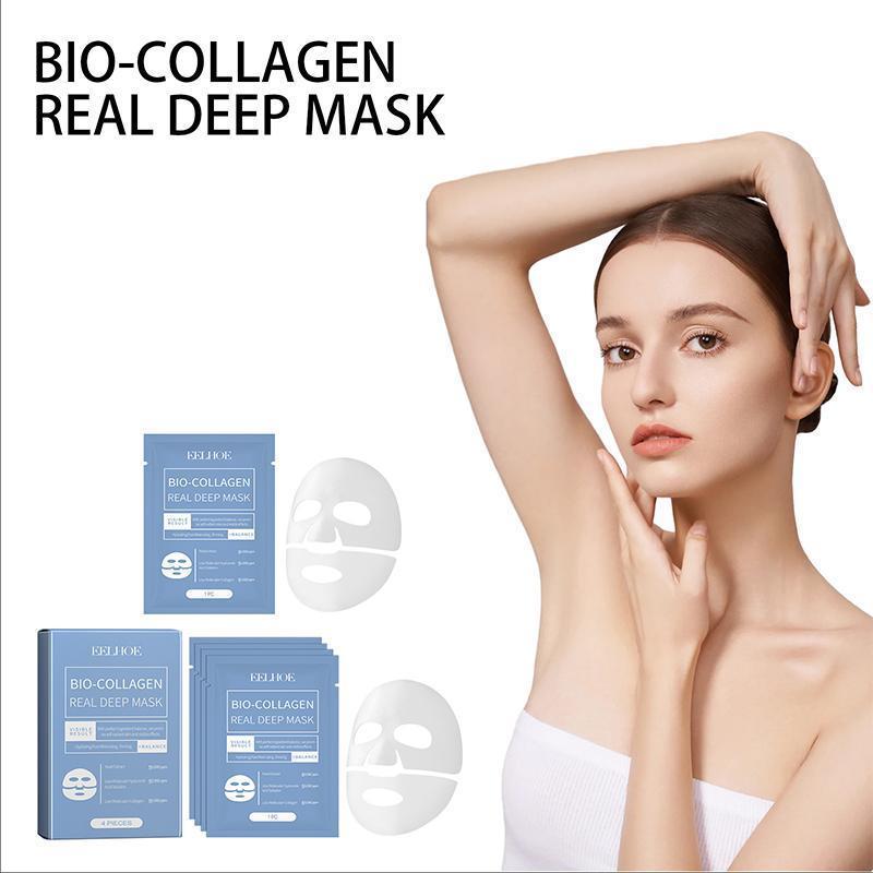 Collagen Facial Mask, 4 Counts box Moisturizing Facial Mask, Hydrating Facial Mask, Deeply Hydrate & Comfort Skin, Face Care Product for Women