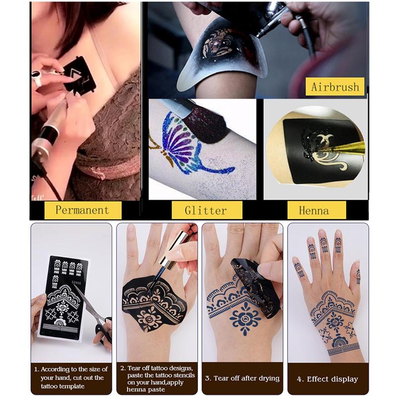 Mixed Style Letter & Animal Pattern Temporary Tattoo Stencils, 9 Counts set Face Paint Glitter Stencil, Body Art Stencil Pack