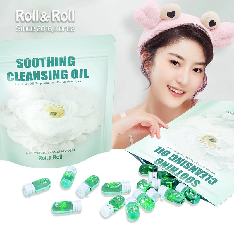 Roll&Roll Pore Control Cleansing Oil suit, Oil Cleanser for Face, Makeup Blackhead Remover, Korean Skin Care，Travel-Friendly  2ml*20 or 40 Capsules+face towel Present for Man Woman Family,  Christmas, New Year Gift