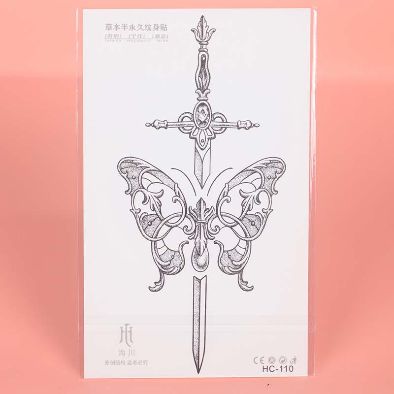 Butterfly & Sword Pattern Tattoo Sticker, Temporary Body Art For Festival Party