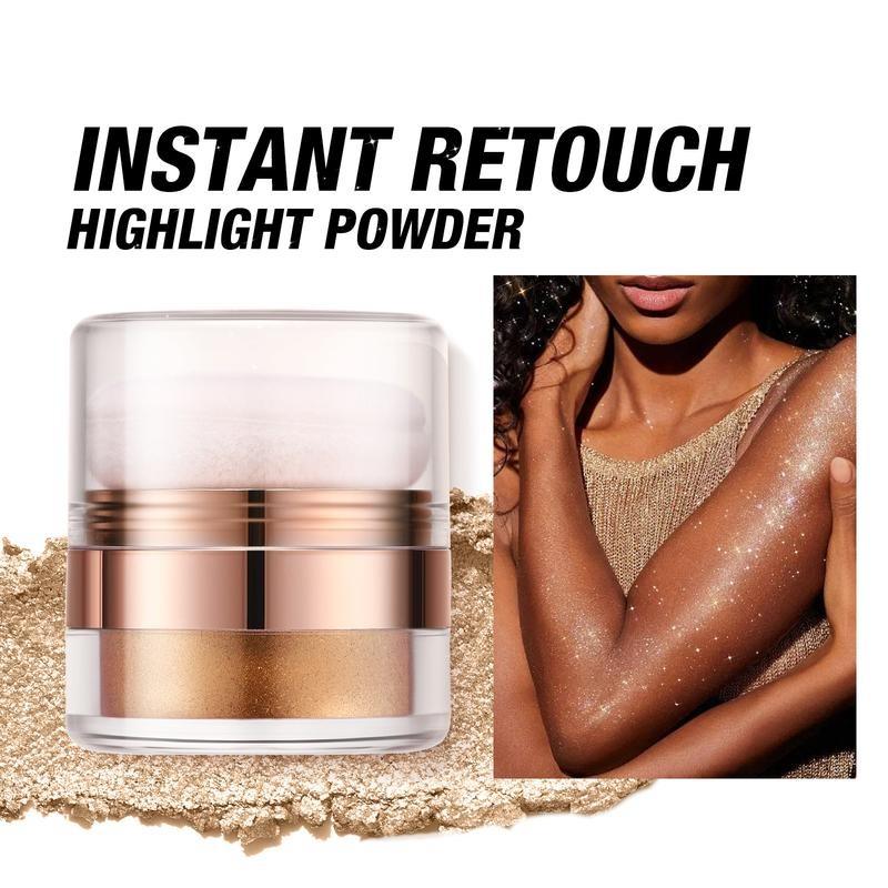 Instant Retouch Body Highlight Powder, Shimmer Bronzer Makeup Cosmetic, Diamond Fairy Dust Glitter Highlighter Powder,  Waterproof High Gloss Glitter Body Bronzer Face Contour Illuminator Makeup, highlighter blush palette, Gift Brush Radiant