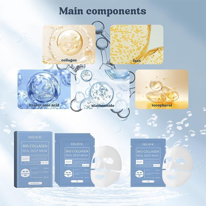 Collagen Facial Mask, 4 Counts box Moisturizing Facial Mask, Hydrating Facial Mask, Deeply Hydrate & Comfort Skin, Face Care Product for Women