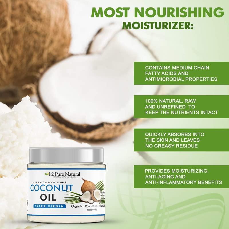 It's Pure Natural Extra Virgin Organic Unrefined Raw Coconut Oil (8 oz) for Skin, Hair, Cuticles, Scalp & Foot| Moisturizes & Nourishes Skin | Use In Massage, Oil Carrier & DIY Skin Care Recipes