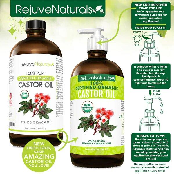 USDA Certified Organic Castor Oil - 16oz Glass Bottle