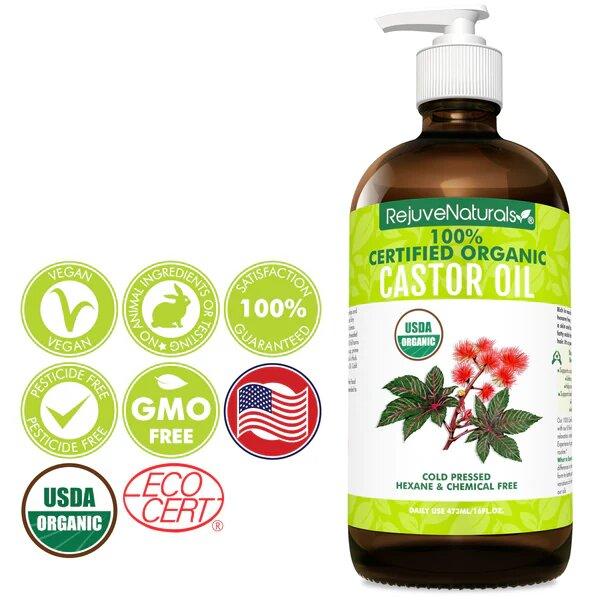 USDA Certified Organic Castor Oil - 16oz Glass Bottle