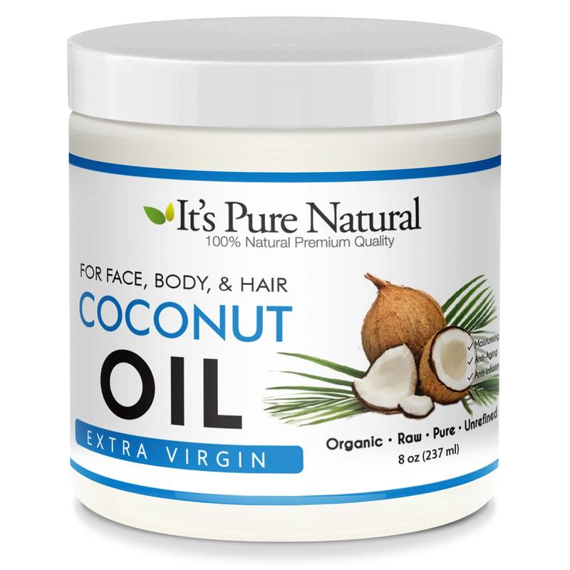 It's Pure Natural Extra Virgin Organic Unrefined Raw Coconut Oil (8 oz) for Skin, Hair, Cuticles, Scalp & Foot| Moisturizes & Nourishes Skin | Use In Massage, Oil Carrier & DIY Skin Care Recipes