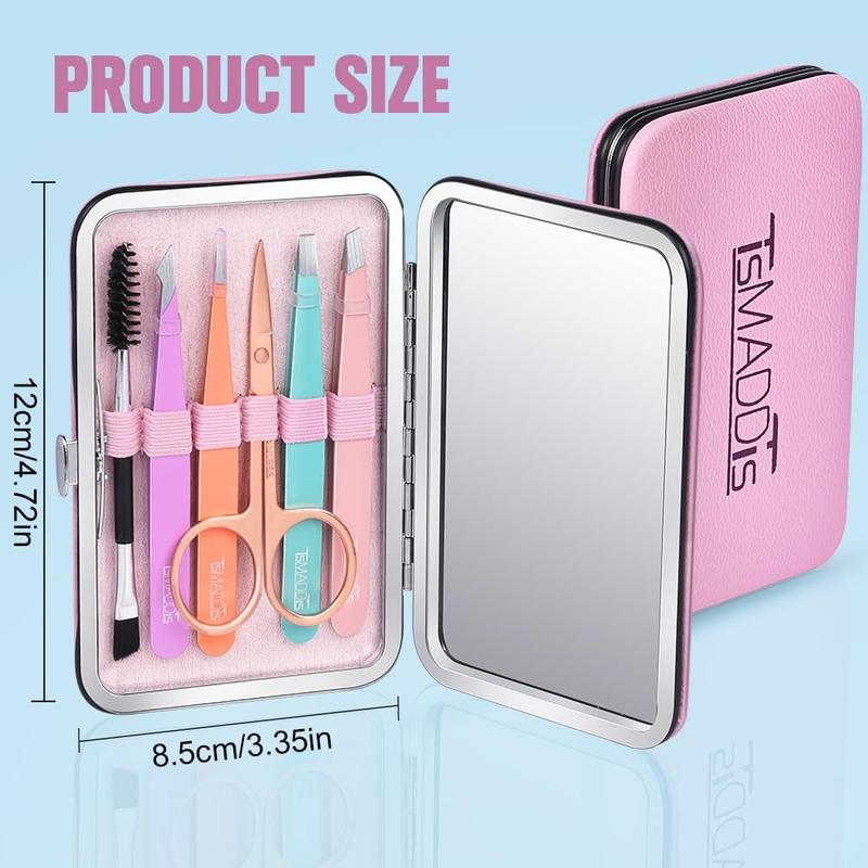 Tweezers for Women Facial Hair - Precision Tweezers Set with Travel Case - Stainless Steel Tweezers for Eyebrows with Scissors, Mirror Temogu