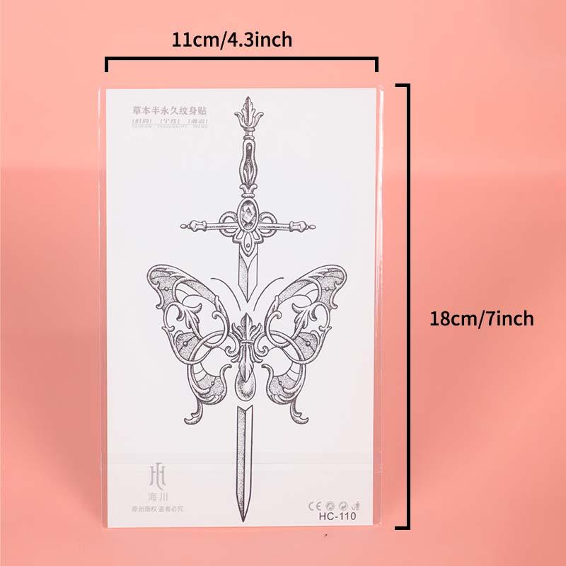 Butterfly & Sword Pattern Tattoo Sticker, Temporary Body Art For Festival Party