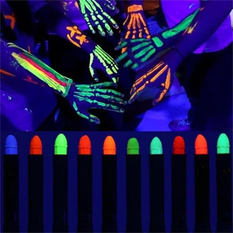 12 Colors Fluorescent Body Paint Marker Pen, 12pcs set UV Light Neon Face Body Paint Marker Pen, Body Makeup for Cosplay, Makeup Accessories