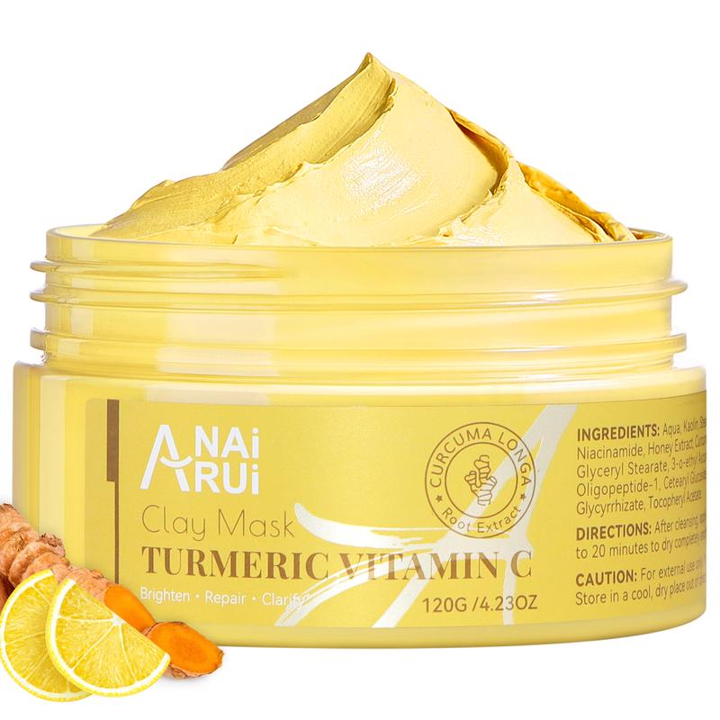 ANAiRUi Turmeric Vitamin C Clay Mask, VC Turmeric Face Mask for Deep Cleansing, Even Skin Tone, Dark Spots, Skincare Masks for All Skin Type