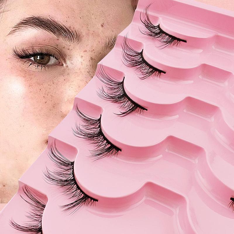 Half Eye False Eyelashes Set for Summer Gift, 7 Pairs Natural Look Fluffy Curly Thick Faux Eyelashes, Portable Makeup Tool for Women, Christmas Gift