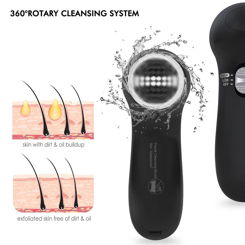 Facial Cleansing Brush Face Scrubber: Electric Face Spin Cleanser Brushes with 6 Brush Heads for Deep Cleansing, Gentle Exfoliating, Removing Blackhead, Massaging