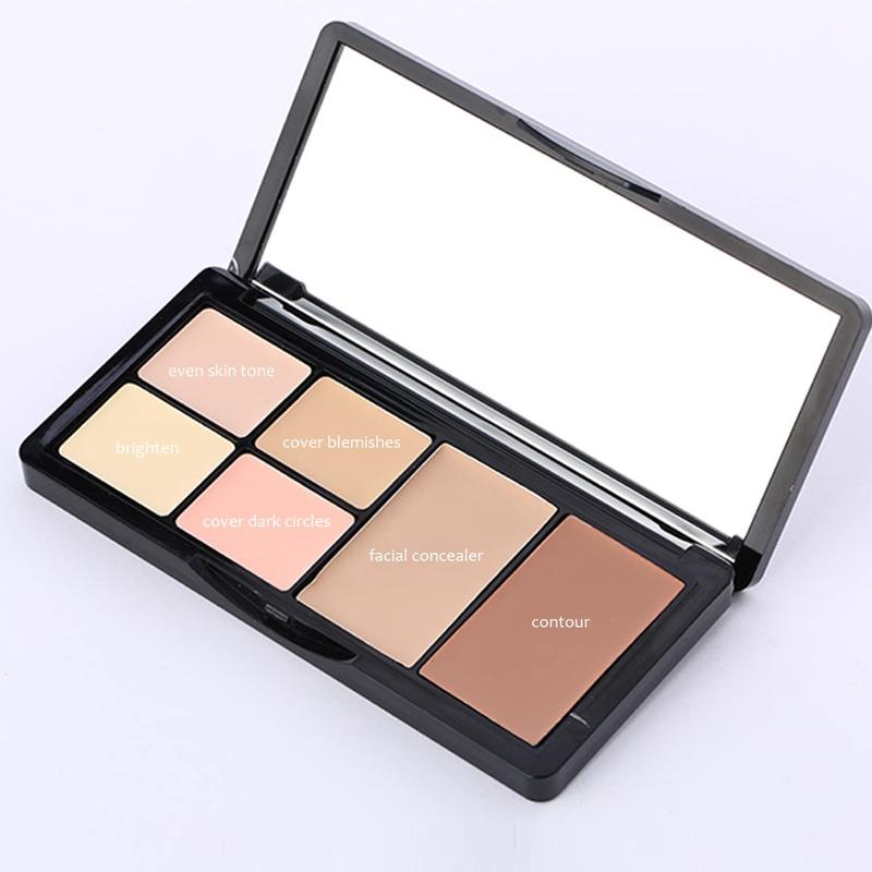 Concealer Contour Palette, 6 In 1 Color Correcting Concealer Contour Makeup Palette, Contouring Foundation Highlighting Makeup Kit for Dark Circles, Blemish With 2 Packs Brush (2#)