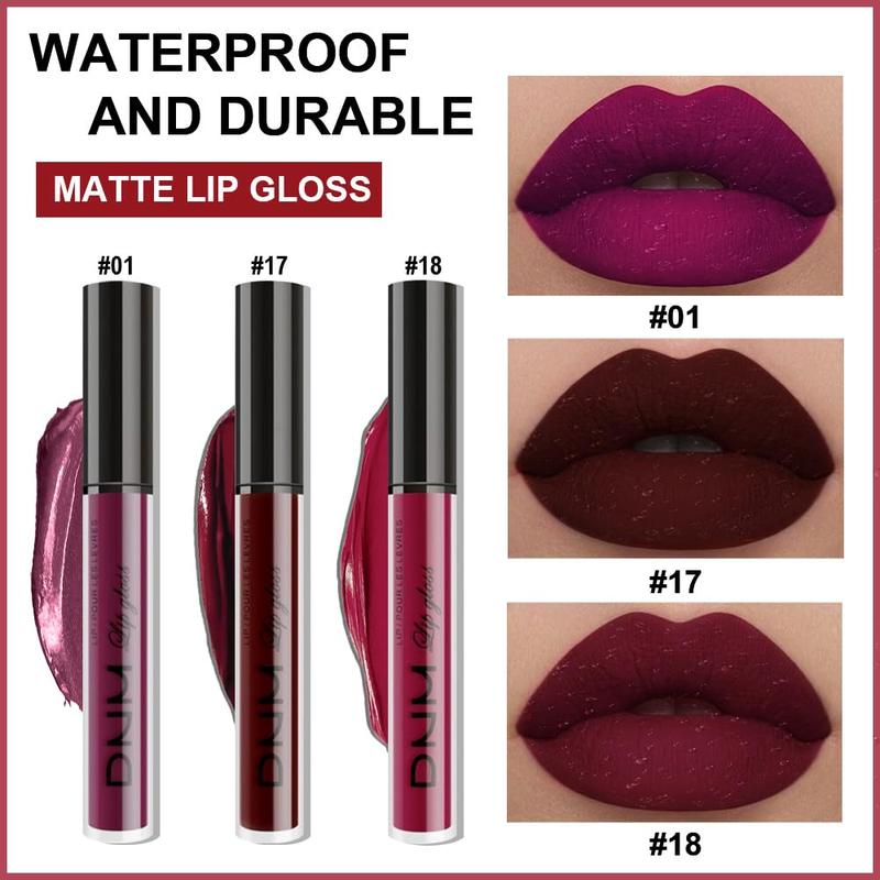 evpct DNM 3Pcs Dark Red Purple Plum Matte Liquid Lipstick Lip Stain Sets for Women Matte+Lipstick Dark Maroon Long Lasting Permanent Lipstick 24 hr Hours Magic Lipstick 24 Hours original Waterproof Lipgloss Makeup Gentle Luxury Cosmetic Lip Care Glossy