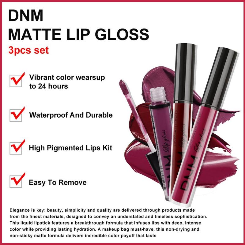 evpct DNM 3Pcs Dark Red Purple Plum Matte Liquid Lipstick Lip Stain Sets for Women Matte+Lipstick Dark Maroon Long Lasting Permanent Lipstick 24 hr Hours Magic Lipstick 24 Hours original Waterproof Lipgloss Makeup Gentle Luxury Cosmetic Lip Care Glossy