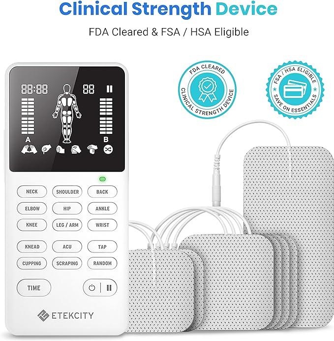 Etekcity 4-Output TENS Unit, Muscle Stimulator Accessories Machine, Neck Back Massager, Rechargeable Electric Medical Physical Therapy holidayhaul