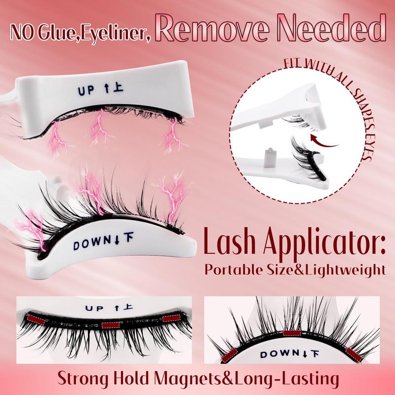 Magnetic Eyelashes Natural False Eyelashes No Glue Needed Magnetic Eyeashes with Applicator and Mirror Strip Eye Lashes 2 Pair Cat Eye Magnetic Lashes Reusable Magnetic Lash Extension Kit