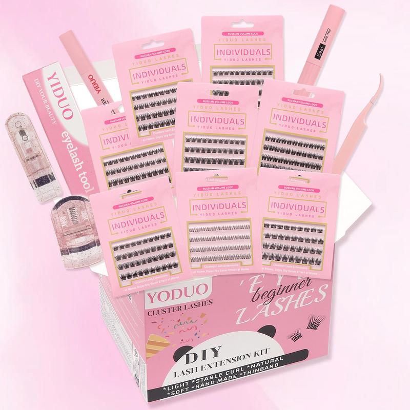 Mixed Length Individual False Eyelashes with Glue & Remover & Tweezers & Brush, 14pcs set Natural Look Eyelash Extensions, Self Grafting Eyelash Clusters