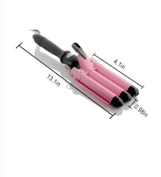 3-Barrel Curling Iron for Beachy Frizz-Free Waves with LCD Temperature Display - 1 Inch Ceramic Tourmaline Triple Barrel, Dual Voltage Crimping Tool