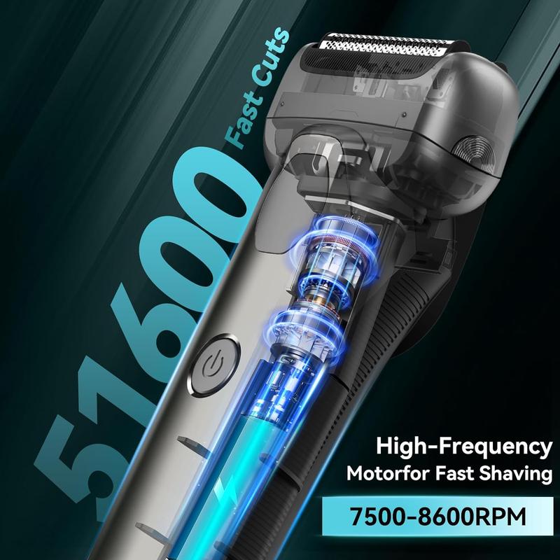 Electric Razor, 1 Box 2 Blades Travel Shaver, Dual-speeds Waterproof Professional Foil Shaver, Cordless Shaving Machine with Pop-up Beard Trimmer