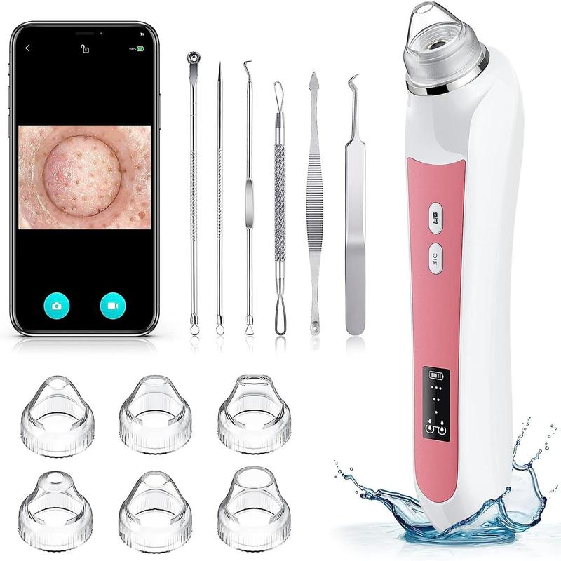 Blackhead Remover Vacuum with Camera, USB Pore Cleaner for Men & Women, 3 Modes & 6 Suction Heads for Deep Cleaning (Light Pink)