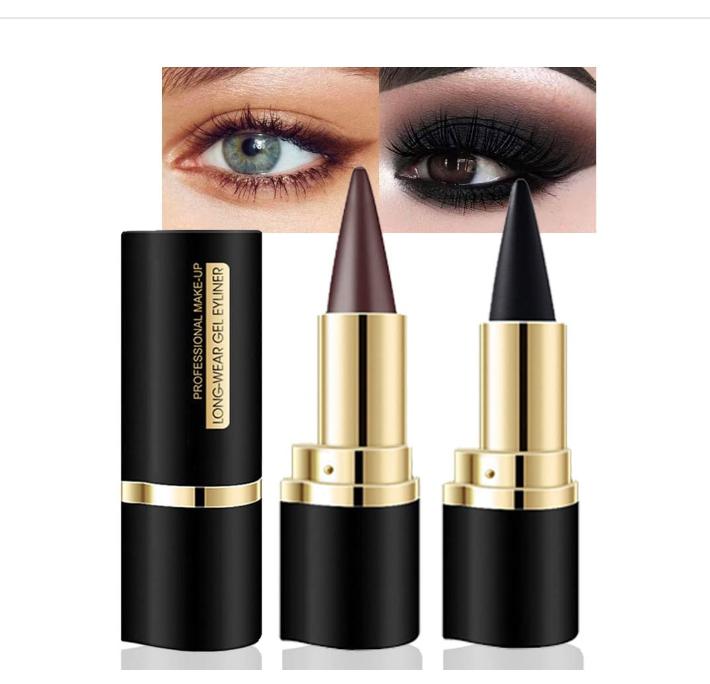 evpct 2Pcs Black Dark Brown Gel Eyeliner Pencil Eye Black Face Paint Sticks Makeup Set Waterproof Matte Cream Crayon Eyeliner Pencil Pen Set Cat Eye Liners Lipstick delineador de ojos contra el agua