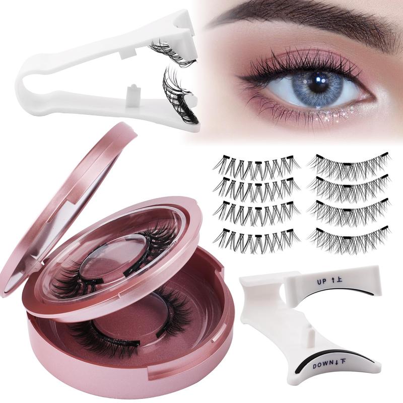 Magnetic Eyelashes Natural False Eyelashes No Glue Needed Magnetic Eyeashes with Applicator and Mirror Strip Eye Lashes 2 Pair Cat Eye Magnetic Lashes Reusable Magnetic Lash Extension Kit