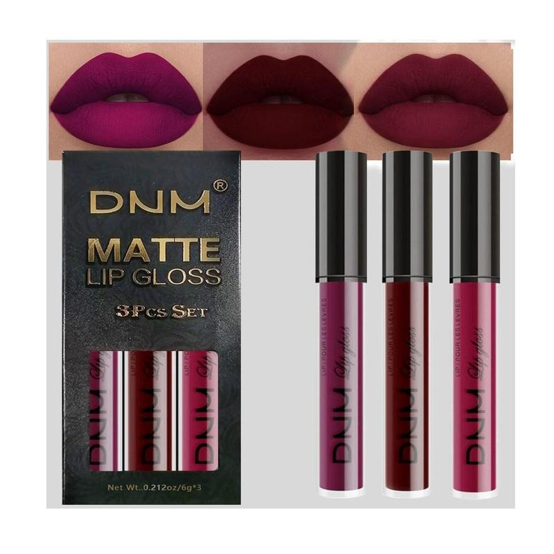 evpct DNM 3Pcs Dark Red Purple Plum Matte Liquid Lipstick Lip Stain Sets for Women Matte+Lipstick Dark Maroon Long Lasting Permanent Lipstick 24 hr Hours Magic Lipstick 24 Hours original Waterproof Lipgloss Makeup Gentle Luxury Cosmetic Lip Care Glossy