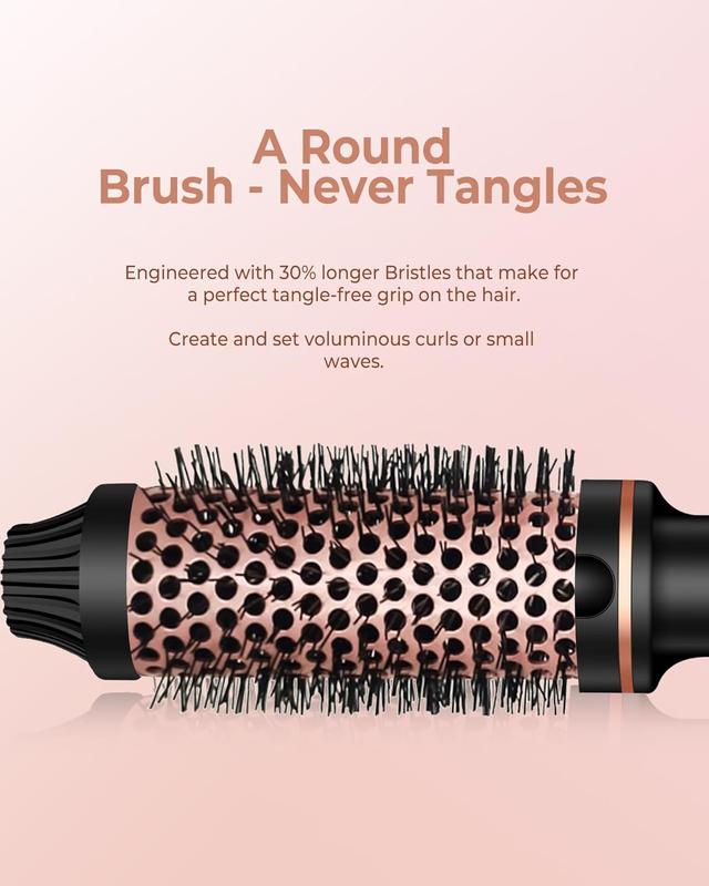 1.5 in Thermal Brush, 10 Temps LCD Display Up to 410°F Curling Brush Curling Iron Heated Curling Brush, Double PTC Ceramic Tourmaline Ionic Volumizing Brush, 110-240V Travel Curling Iron Curling Comb