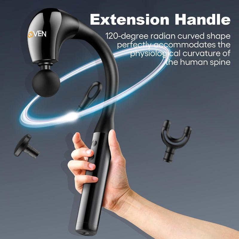 SPOVEN Massage Gun with Upgraded Extension Handle, 10MM Massage Gun Deep Tissue, Back Massager,  portable for Pain Relief, 4 Massage Heads, 5 Speeds