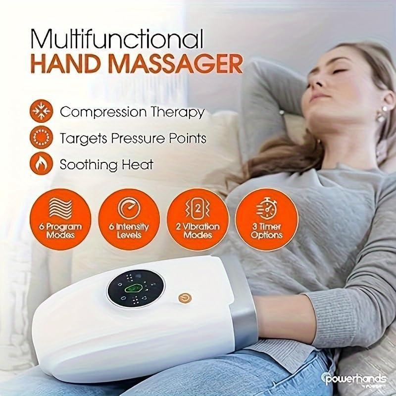 Hand Massager with Heat and Compression, Shiatsu Massage for Arthritis and Carpal Tunnel Relief, White Gray