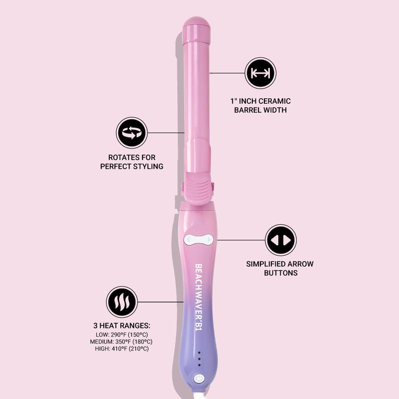 Beachwaver B1 Pink Sunset Rotating Curling Iron - Ceramic barrel for all hair types