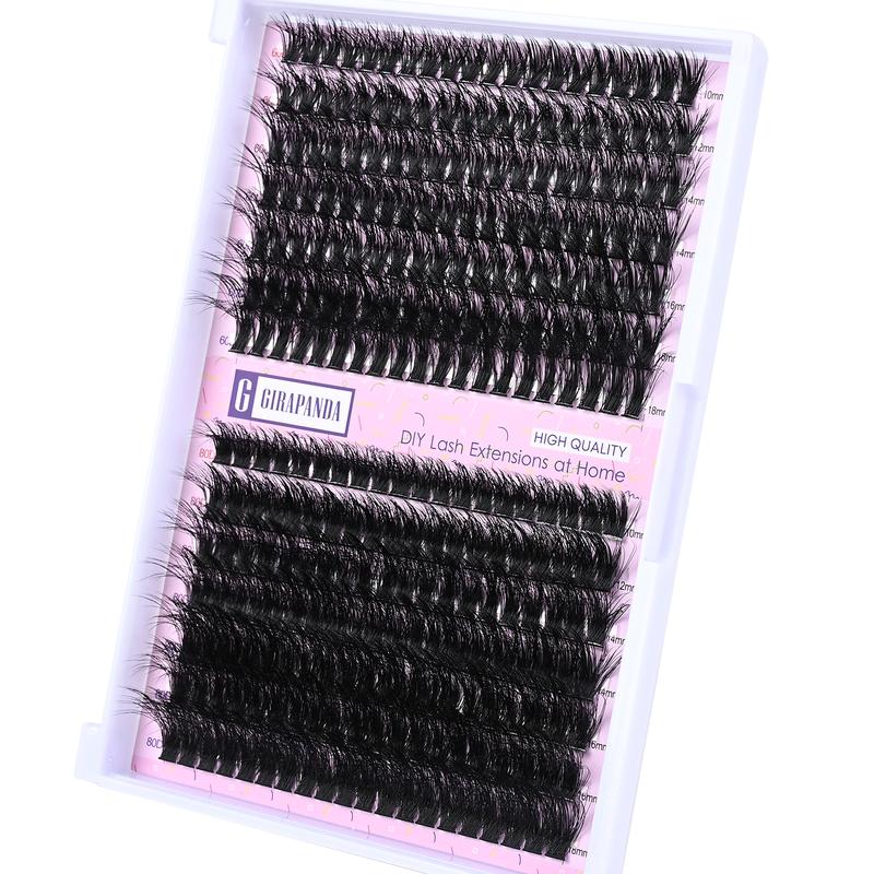 Girapanda 60D 80D Fluffy Lash Extension Kit, 30D 40D Cluster Eyelash Extension, 280PCS Cluster Eyelash Extensions with Lash Bond and Seal, Lash Remover, Lash Tweezers, 60D 80D Individual Lashes Wispy D Curl Mixed 10-18mm DIY Eyelash Extensions Kit