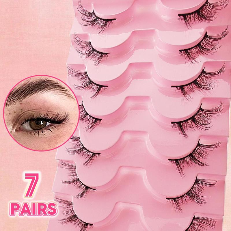 Half Eye False Eyelashes Set for Summer Gift, 7 Pairs Natural Look Fluffy Curly Thick Faux Eyelashes, Portable Makeup Tool for Women, Christmas Gift