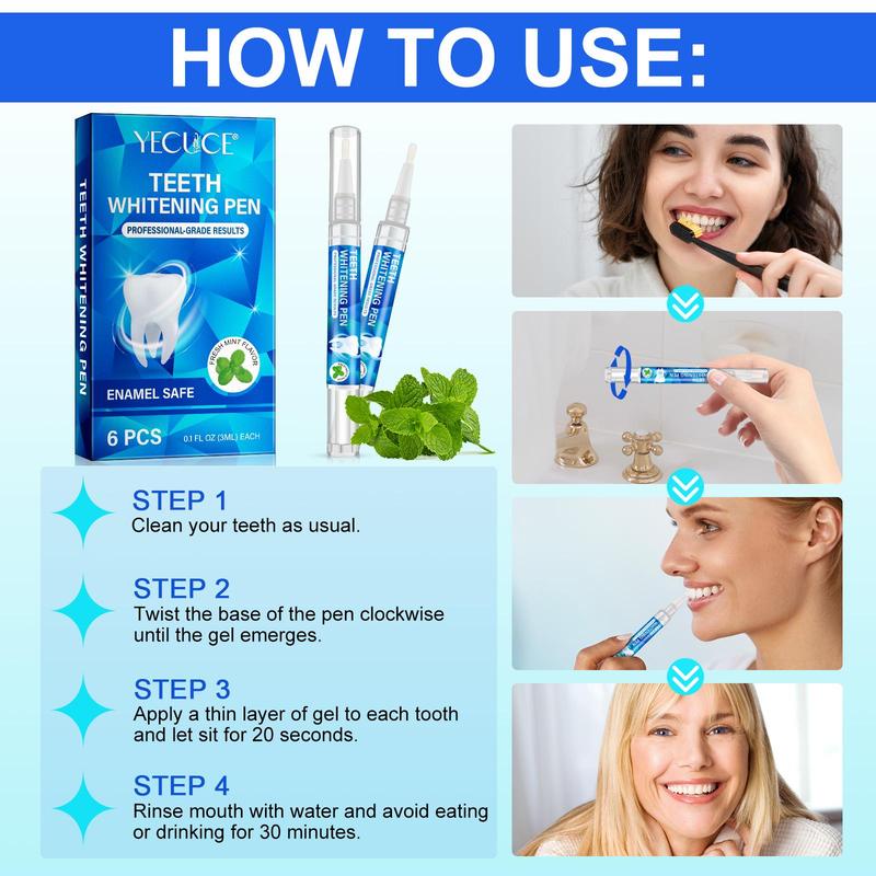 Teeth Brightening Pen, 6 Counts box Teeth Cleaning Pen, Fresh Mint Flavor, Dental Health Care Products for Women & Men