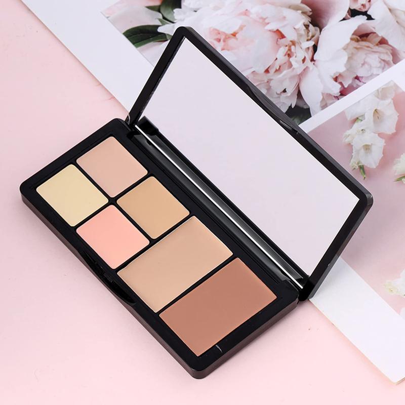 Concealer Contour Palette, 6 In 1 Color Correcting Concealer Contour Makeup Palette, Contouring Foundation Highlighting Makeup Kit for Dark Circles, Blemish With 2 Packs Brush (2#)