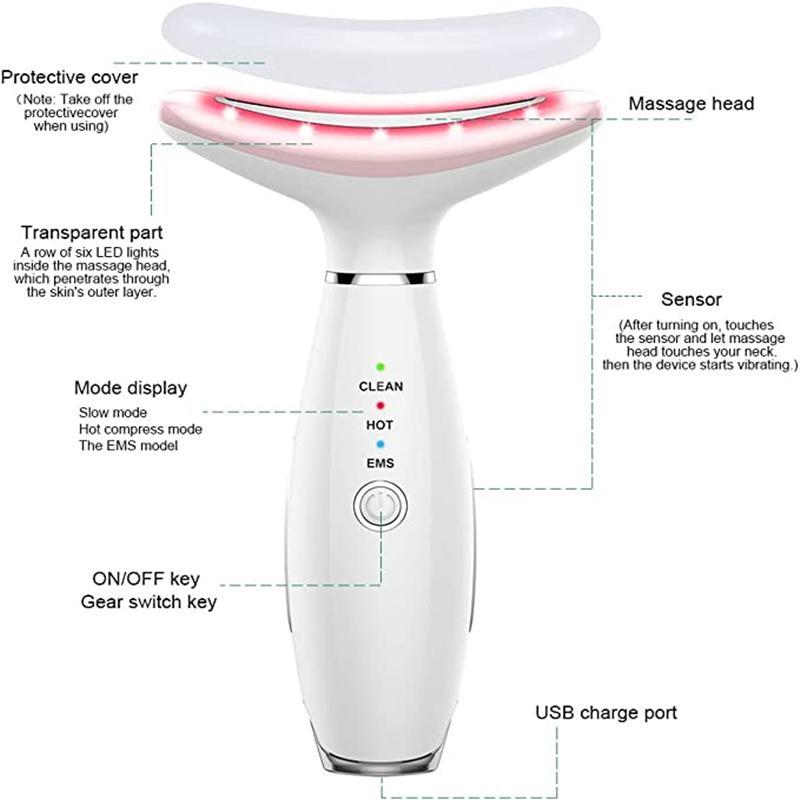 Summer Beauty Neck Massager, Comfort Triple Color Light Face Beauty Tool Face Massager, Electric Face Roller Massager, Neck and Face Skin Tightening and Lifting Massager, 3 Adjustable Modes, Beauty Gifts