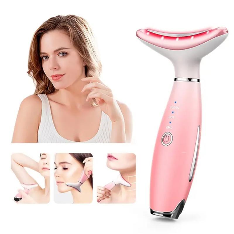 Summer Beauty Neck Massager, Comfort Triple Color Light Face Beauty Tool Face Massager, Electric Face Roller Massager, Neck and Face Skin Tightening and Lifting Massager, 3 Adjustable Modes, Beauty Gifts