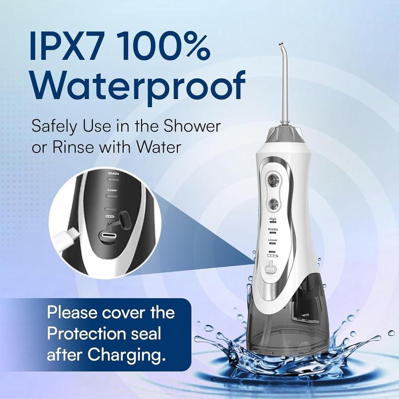 Portable Water Flosser, Type-C Rechargeable, 3 Modes, 4 Cleaning Heads, Cordless Travel-Friendly Design, Oral Waterproof USB Rechargeable