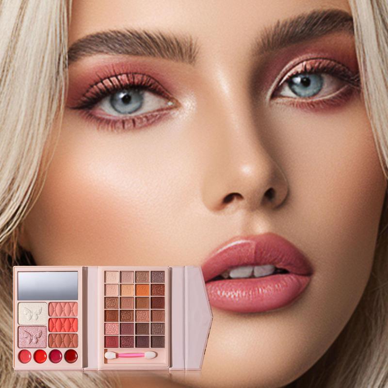 29 Colors Eyeshadow Palette with Mirror & Brush, 1 Count Long Lasting Shimmering Eye Shadow Makeup Palette, Colorful Eye Makeup Products for All Styles