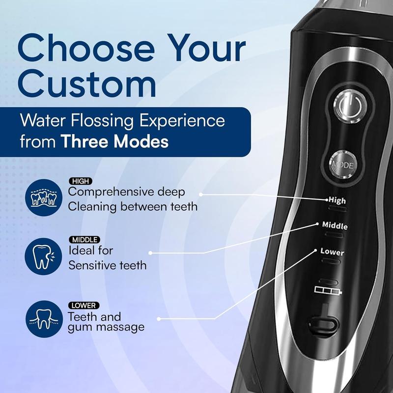 Portable Water Flosser, Type-C Rechargeable, 3 Modes, 4 Cleaning Heads, Cordless Travel-Friendly Design, Oral Waterproof USB Rechargeable