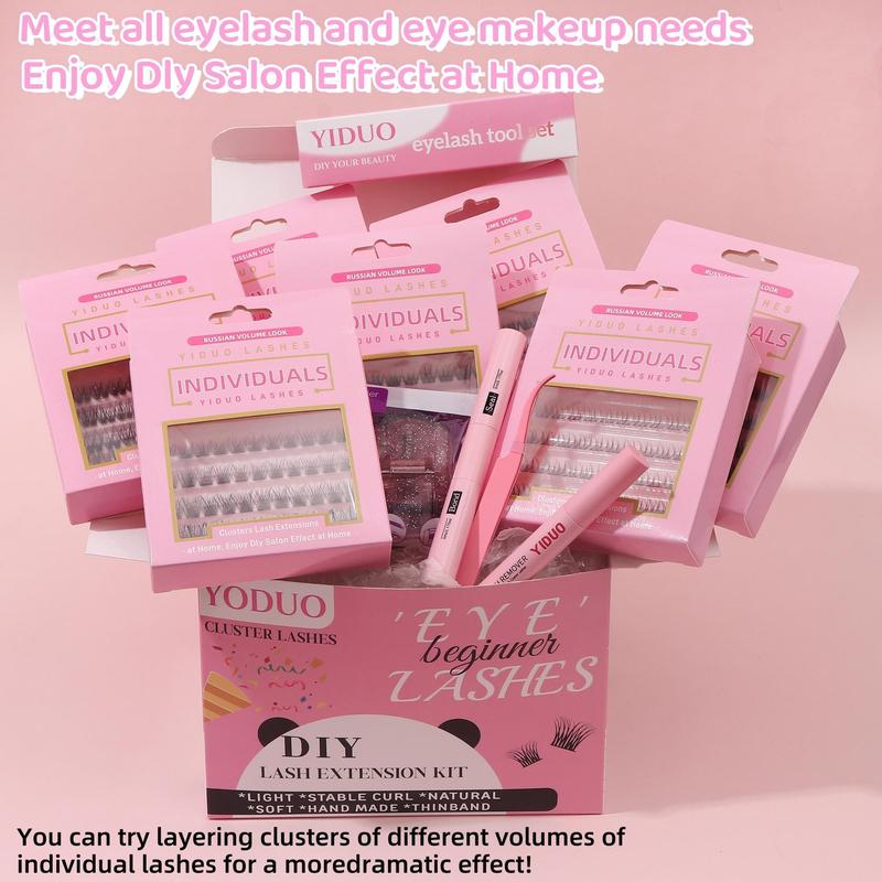 Mixed Length Individual False Eyelashes with Glue & Remover & Tweezers & Brush, 14pcs set Natural Look Eyelash Extensions, Self Grafting Eyelash Clusters