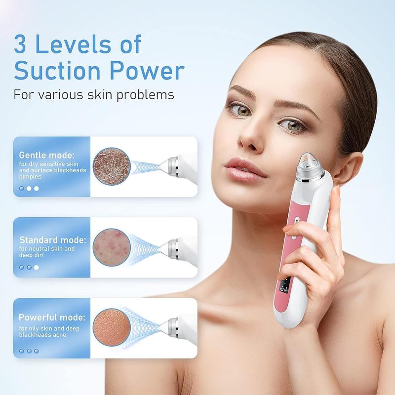 Blackhead Remover Vacuum with Camera, USB Pore Cleaner for Men & Women, 3 Modes & 6 Suction Heads for Deep Cleaning (Light Pink)