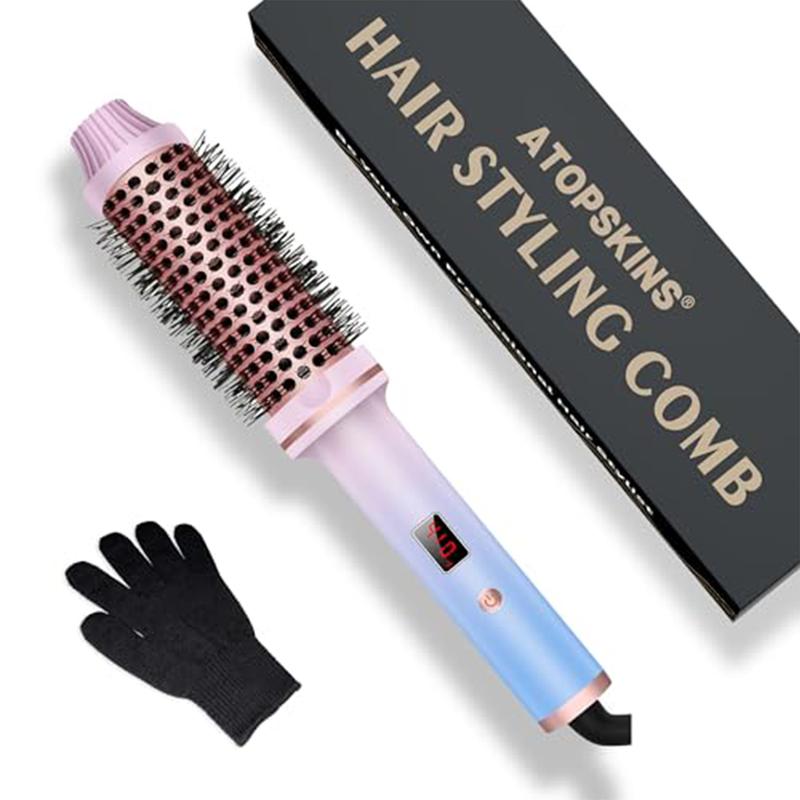 1.5 in Thermal Brush, 10 Temps LCD Display Up to 410°F Curling Brush Curling Iron Heated Curling Brush, Double PTC Ceramic Tourmaline Ionic Volumizing Brush, 110-240V Travel Curling Iron Curling Comb