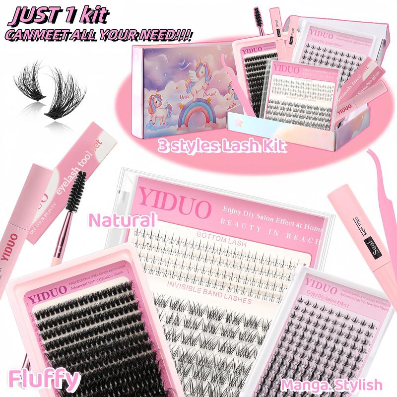 Mixed Length Individual False Eyelashes with Eyelash Glue & Tweezers & Brush & Remover, 1 Box Natural Look Eyelash Extensions