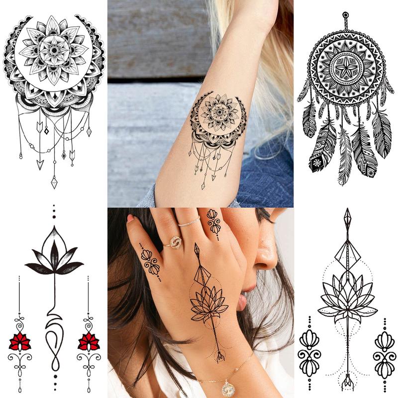 Vintage Flower Pattern Temporary Tattoo Sticker, 15 Sheets Waterproof Fake Tattoo Sticker, Body Art Makeup for Women & Girls