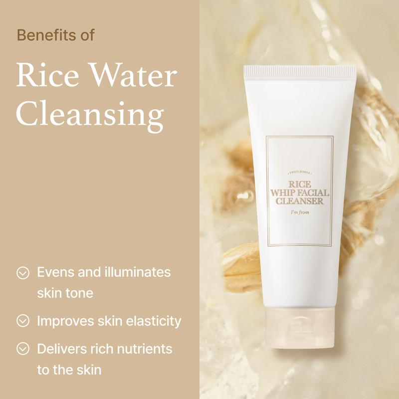 [I'M FROM OFFICIAL SHOP] I'm from Rice Whip Facial Cleanser, low-pH Korean Rice Water Face Wash for sensitive, dry skin, Gentle Face Wash for Hydrating & Moisturizing, Creamy Lather, Makeup Remover Cleansing Foam Skincare Smooth Deep Cleansing Daily