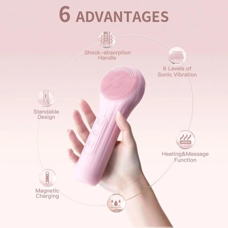 USB Rechargeable Facial Cleansing Brush, Ultra Hygienic Soft Silicone, Vibrating Thermostatic Heat Facial Deep Cleansing Electric Cleansing Brush, Facial Pore Cleansing Beauty Instrument Massage, Multi-functional Facial Cleansing Massage