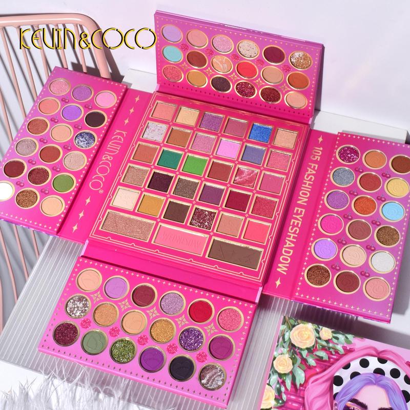 105-color Retro Polka Dot Cherry Eyeshadow Palette, Matte and Glitter Eye Shadows Palette, Long Lasting 4-layer Foldable and 3-in-1 Contour Makeup Products for All Styles and Occasions